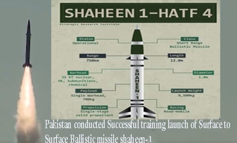 pakisthan launch ballastic missile shaheen-1